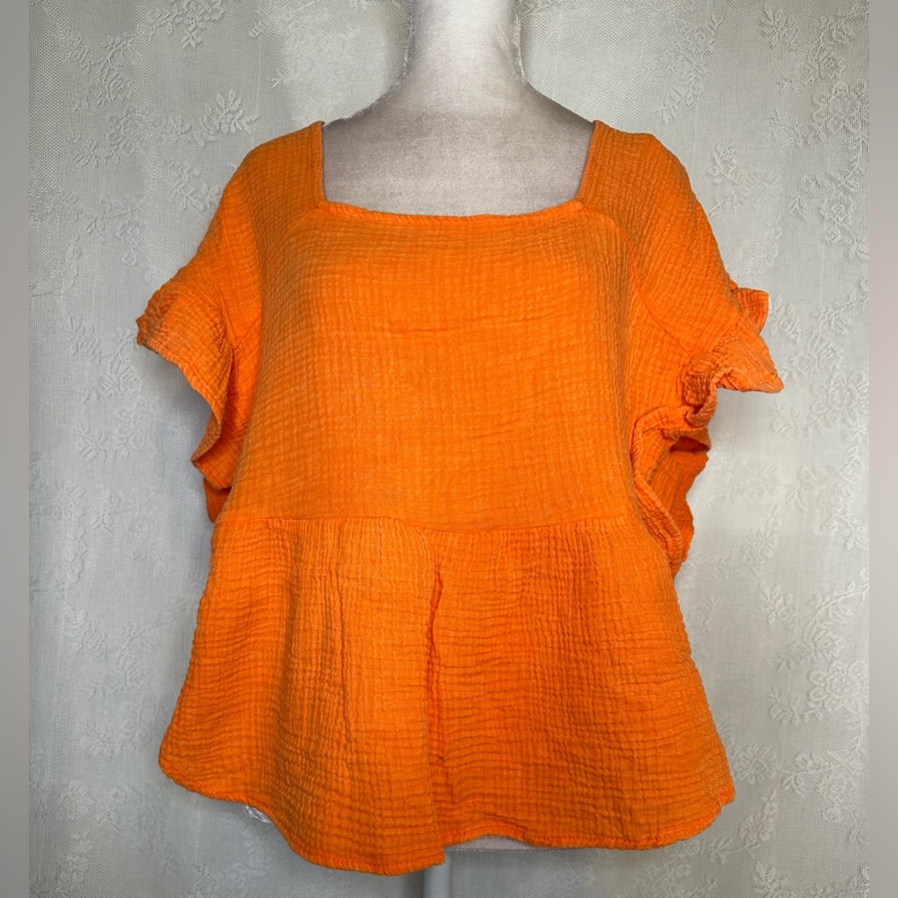 Orange Flutter Sleeve Blouse with Relaxed Boxy Fit